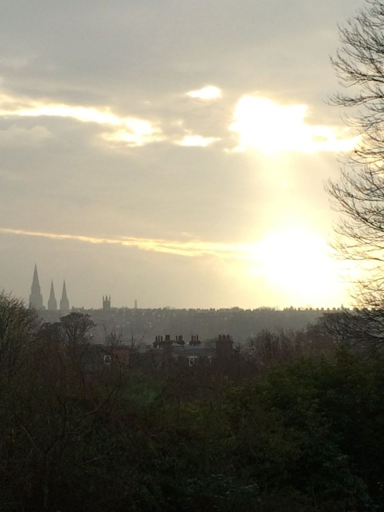 Sun setting on Edinburgh city centre from RGBE